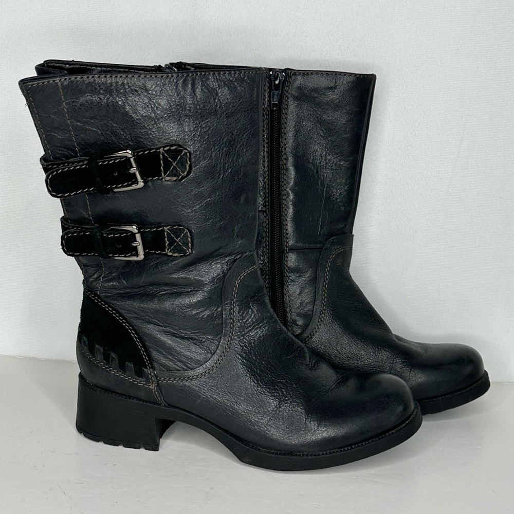 Earth Hemlock Black Leather Mid-Calf Boots‎ Sz 6.5